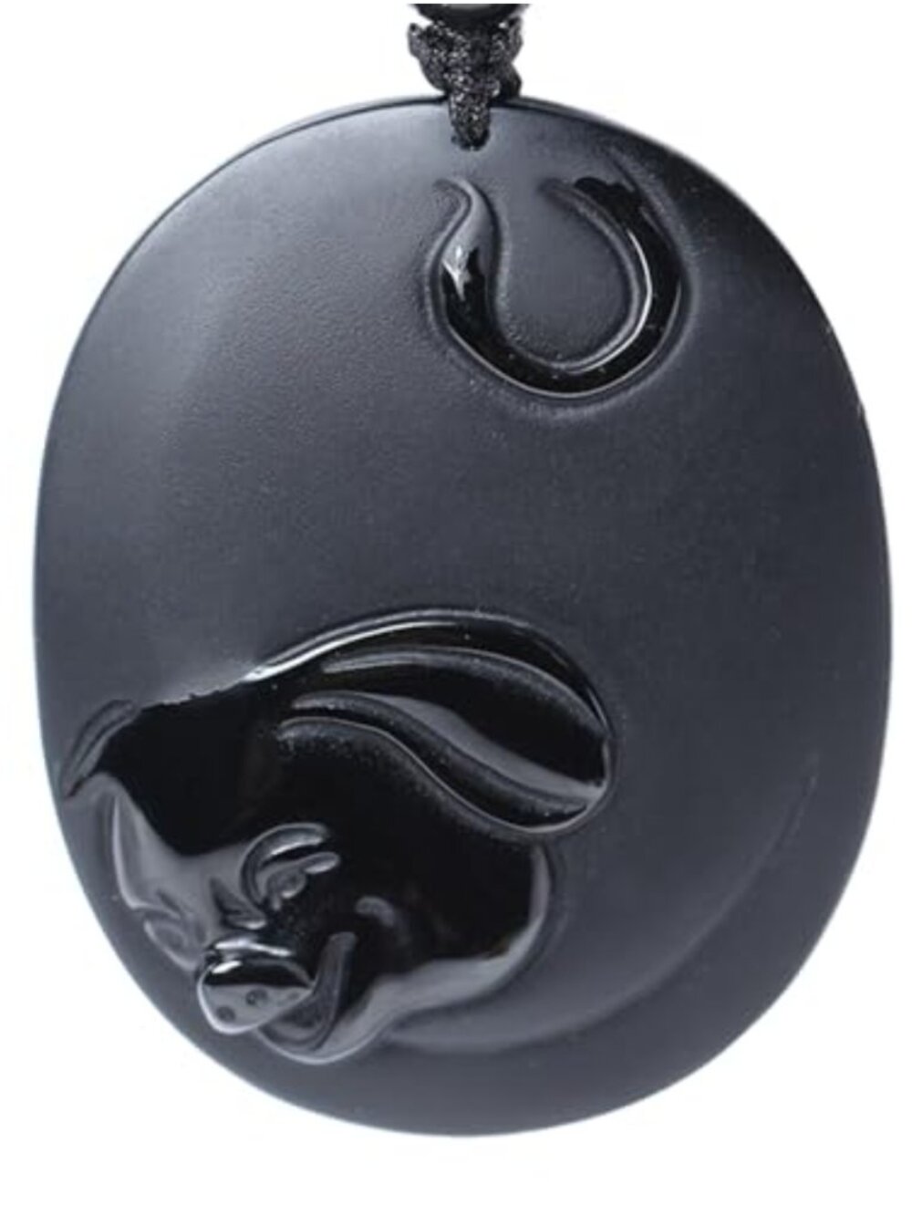 Chinese Zodiac Pig Boar Obsidian Pendant Necklace Cord Gemstone